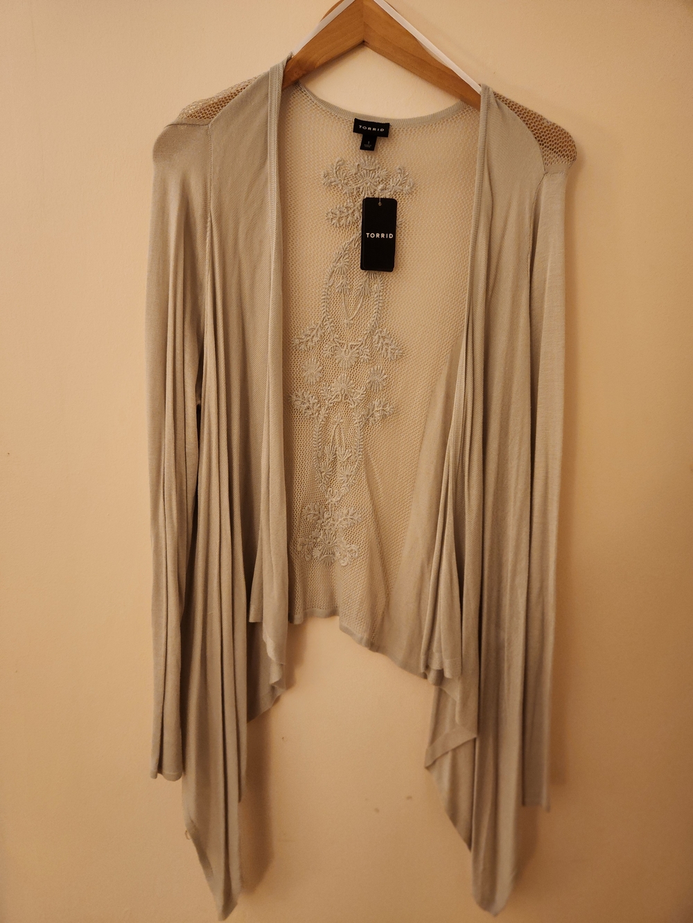 Torrid Grey Pointelle Lace Drape Front Cardigan — Size 1X — NWT